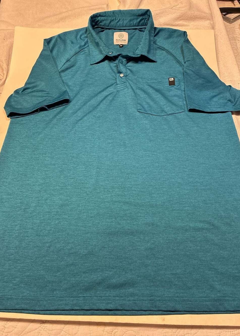 Flylow Lopez Polo Size M Teal Short Sleeve Pocket Shirt